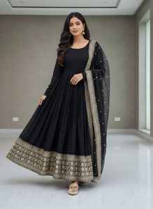 Indian Trendy Fashion for Women Long Banglory Silk With Embroidery Anarkali Kurti Gown With Dupatta <b>Wedding</b> Partywear Suit - Product Image 5