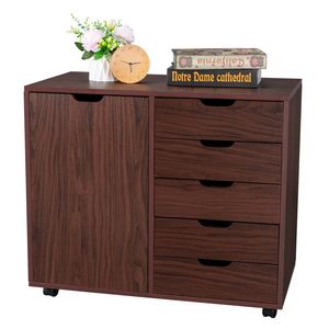 Armadio Archivio in MDF Marrone Scuro a Cinque Cassetti con Anta Singola in PVC Effetto Legno - Product Image 6