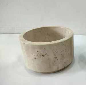 Cuenco de mármol para servir, el más popular, tallado a mano, con superficie texturizada beige venada, borde grueso y profundo, para sala de estar o café. - Product Image 6