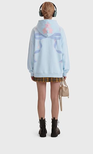 เสื้อสเวตเชิ้ตมีฮู้ดสีฟ้าอ่อนสำหรับผู้หญิง พิมพ์ลายไล่เฉดสี แขนยาว สวมใส่สบายๆ ทรงหลวม ผ้าฝ้าย 100% เหมาะสำหรับฤดูใบไม้ผลิ - Product Image 4