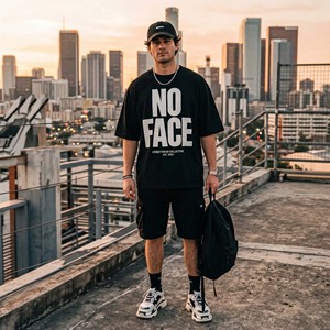 Conjunto de 2 piezas de ropa urbana para hombre: Camiseta oversize de algodón grueso transpirable para verano y pantalones cortos cargo relajados, personalizables de alta calidad. - Product Image 4