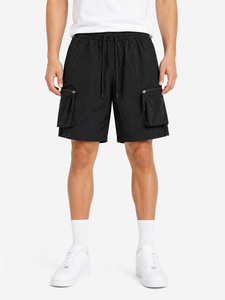 <b>Men's</b> Black Utility Cargo <b>Shorts</b> Lightweight Quick Dry Casual <b>Shorts</b> Multi <b>Pocket</b> <b>Zip</b> Cargo <b>Shorts</b> Drawstring Waist Active <b>Short</b> - Product Image 4