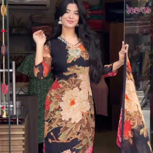 สไตล์ punjabi monsson Season พิเศษคอวีพร้อมพิมพ์ลายดอกไม้แฟนซีความยาวเข่า kurti & pent พร้อม dupatta สำหรับผู้ใหญ่พิเศษ - Product Image 2