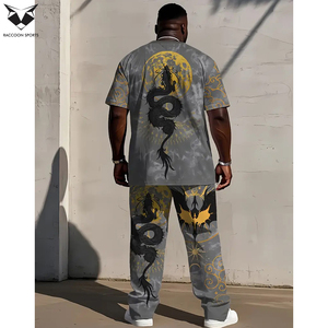 Conjunto Deportivo Informal para Hombre, Tallas Grandes, Camiseta con Estampado 3D y Pantalones Deportivos, Gris con Diseño Naranja y Negro, Pantalones con Cordón Ajustable - Product Image 4