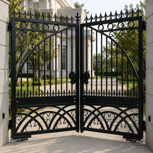Puerta de Entrada Doble de Hierro Forjado Negro, Decorativa, con Adornos de Lanza, para Seguridad del Hogar y Villas - Product Image 1