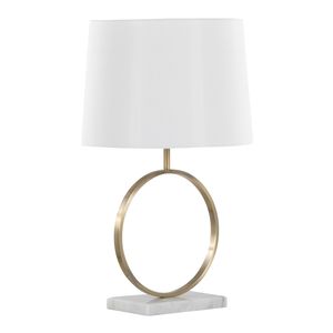 Lámpara de Mesa Moderna Moon de Mármol Blanco con Detalles en Metal Dorado y Pantalla Blanca - Product Image 3