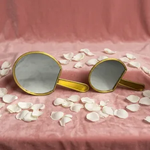 Luxury Modern Brass Handheld Round <b>Vanity</b> <b>Mirror</b> with Metal Frame for Wedding Diwali Tabletop <b>Dressing</b> <b>Table</b> Beauty Salon <b>Mirror</b> - Product Image 1