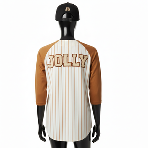 Camiseta de Béisbol para Mujer, Transpirable, de Tela de Poliéster GSM, Color Crema Caramelo, Panel Raglán, Logotipo Personalizado, Camiseta de Béisbol de Algodón para Mujer - Product Image 2