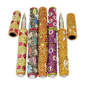 Bolígrafos de punta redonda duraderos con purpurina, bolígrafo metálico bonito con tapa de cuentas, decoración de escritorio, bolígrafo con cuentas - Product Image 1