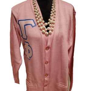 Cardigan en tricot personnalisé brodé pour femmes de la sororité Gamma Phi, cardigan grec sublimé pour femmes - Product Image 1