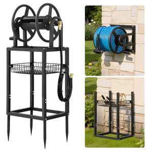 Avvolgitubo da Giardino Resistente Autoportante per Tubi da 125 Piedi e 5/8 Pollici, Montaggio a Parete o a Terra con Supporto Rimovibile - Product Image 1