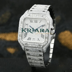 Reloj de Cuarzo Analógico de Lujo con Caja Cuadrada Completamente Decorada con Diamantes, Fecha con Números Romanos y Correa de Acero Inoxidable, Alta Demanda - Product Image 5