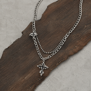 925 Sterling <b>Silver</b> Layered Pendant Goth Cross Pendant Punk Chain <b>Choker</b> For Women - Product Image 1