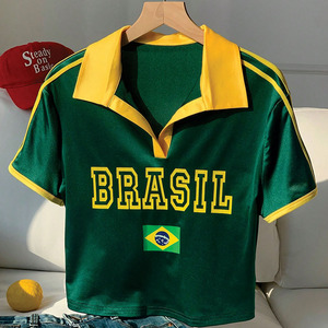 เสื้อฟุตบอลบราซิลแบบยูนิเซ็กซ์ สีเขียวเหลือง คอปกปักชื่อทีมด้านหน้า แขนสั้น คอวี สายรัดแบบเสื้อกล้าม - Product Image 2