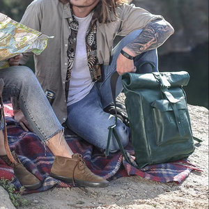 Top Grain Leather <b>Roll</b> Top <b>Backpack</b> Custom Logo Wholesale Business Rucksack Minimalist Urban Laptop Bag LTBP-0002 - Product Image 1