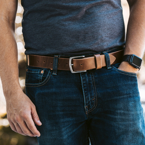 Ceinture en cuir véritable marron, bords cousus, trous ajustables, boucle en acier, style vintage écologique, longueur et largeur personnalisables - Product Image 6