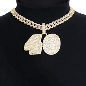 Elegant Lab Grown Diamond <b>Number</b> 40 Pendant With Gold Tone Finish Iced Out <b>Number</b> Charm And Cuban Link Necklace For Mens Jewelry - Product Image 1