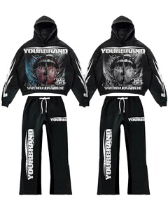 Conjunto de Sudadera con Capucha para Hombre YOURBRAND, Ropa Deportiva de Algodón Tejido, Diseño de Ojo de Llama Púrpura, Estilo Urbano, Otoño - Product Image 1