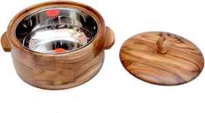 Casserole en bois sculptée à la main avec couvercle, design moderne et luxueux, écologique, pour la cuisine, stockage de roti et de chapati - Product Image 6