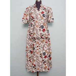 Vestido midi acampanado de algodón 100% para mujer, superventas, ecológico, lavable y transpirable, con botones en la espalda, estampado, cuello en V, largo. - Product Image 3