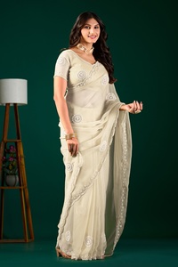 Vexotrend Indian Designer Women's <b>Satin</b> Chiffon <b>Saree</b> Beautiful Patola Design Traditional Style Wedding Diwali Party Wear Quick - Product Image 2