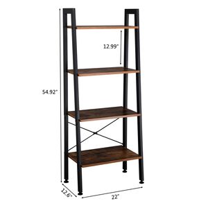 Scaffale a 4 livelli in stile industriale rustico con struttura in acciaio, libreria portaoggetti per bagno e soggiorno con spazio per libri B - Product Image 6