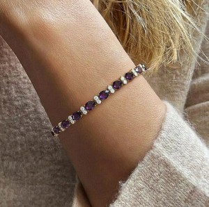 Pear Cut Natural Amethyst Stone <b>Bracelet</b> in 925 Sterling Silver Gold Plated Luxury Tennis Jewelry for Women's Party Occasions - Product Image 2