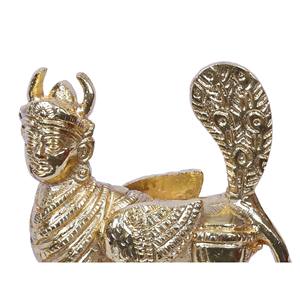 Idole Kamadhenu en laiton de 5 pouces avec base ovale en queue de paon plaqué or fabriqué en Inde décor à la maison - Product Image 2