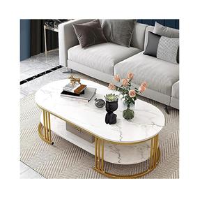 Table basse moderne robuste et écologique pour salon avec structure en métal et plateau aspect faux marbre - Product Image 1