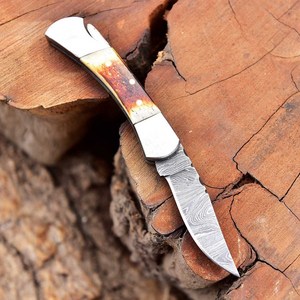Mini Damascus Folding <b>Knife</b> Pocket <b>Knife</b> Handmade EDC <b>Knife</b> <b>Bone</b> <b>Handle</b> OEM High Quality Industrial Grade 58HRC Bulk Supply - Product Image 3