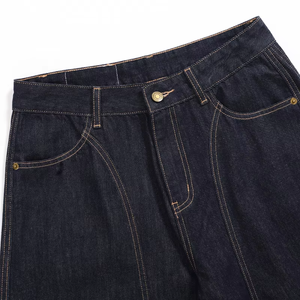 Jean en denim vintage style américain pour hommes et femmes, taille mi-haute, coupe droite ample, tricoté, délavage moyen, lavable, collection automne - Product Image 2
