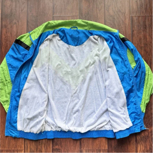 Unisex Blue Green Color Blocking <b>Track</b> <b>Jacket</b> Full Sleeve Crew Neck <b>Vintage</b> Style 100% Nylon Lightweight Waterproof Summer Wear - Product Image 5