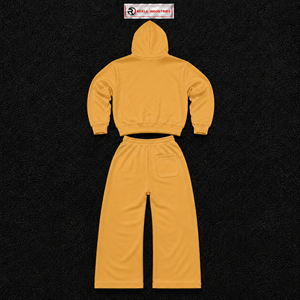 Gold Men Tracksuit Set Plain <b>Full</b> <b>Zip</b> <b>Hoodie</b> Jogger Pants Custom Wholesale Casual Streetwear Sportswear Fleece Two Piece Outfit - Product Image 6