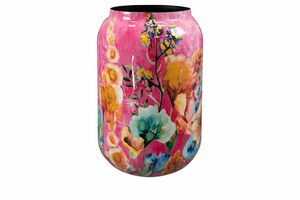 Linea Exports Inc Ceramic Round <b>Vase</b> With Floral Design Glossy Finish Handmade Bohemian Style Tabletop Decor - Product Image 1