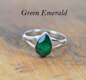 New Arrival Sterling <b>Silver</b> Teardrop Gemstone <b>Ring</b> <b>Emerald</b> Sapphire Onyx Pear Cabochon 7x9mm Pear Shape Gemstone <b>Ring</b> For Women - Product Image 2