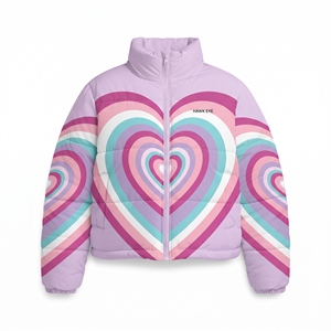 Nouvelle veste matelassée d'hiver pour femme avec ceinture, capuche et motif cœur par sublimation, style décontracté et chaud pour l'extérieur - Product Image 3