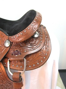 Sillín de cuero de calidad superior de doble tono occidental con diseño floral hecho a mano y asiento de gamuza suave a un precio asequible - Product Image 2
