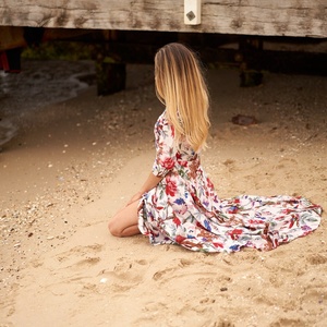Nouvelle arrivée, robe d'été pour femmes, longue, 100% coton, col en V, manches longues, coupe évasée, robe de soleil formelle - Product Image 5