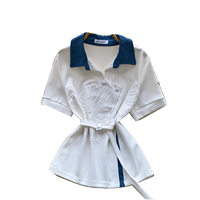 Blusas de Encaje Casuales de Verano con Cuello Peter Pan y Manga Corta para Mujer, Camisas de Encaje Sólido, Tops Casuales para Mujer, Ropa al por Mayor