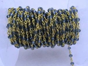 London Blue Topaz Hydro Quartz <b>Rosary</b> Chain Rondelle Faceted Beaded 3mm Size Hydro Quartz Bead Chain - Product Image 3