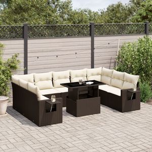 Conjunto de Sofá de Jardín de Ratán PE Marrón con Acero con Recubrimiento en Polvo y Vidrio Templado, Muebles de Exterior Premium - Product Image 1