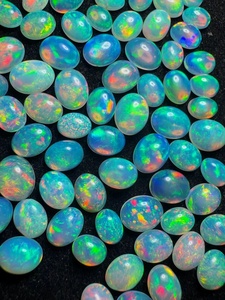 Opale de feu blanche naturelle Welo d'Éthiopie, lot de cabochons de qualité AAA, taille ovale, pierres précieuses calibrées 8x6mm, certifiées par un tiers - Product Image 3