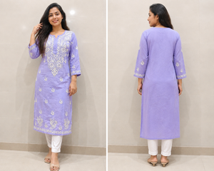 Kurti Lavanda Recto para Mujer con Elegante Estampado Floral Blanco, Compre Directamente del Proveedor - Product Image 6