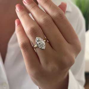 2 Carat Marquise Lab Grown Diamond <b>Unique</b> Prong Bezel Set Art Deco <b>Engagement</b> <b>Ring</b> , Two tone White Bezel , IGI Certified - Product Image 1