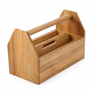 Caja de herramientas de madera con asa, 2 compartimentos, rectangular, organizador de herramientas de madera, organizador de herramientas portátil para garaje - Product Image 1