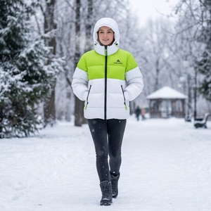 Veste matelassée à capuche pour homme, verte et blanche, chaude, imperméable, légère, pour l'hiver et les activités de plein air, One Apex - Product Image 6