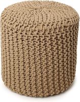 Pouf Dori élégant en coton tressé, tricoté à la main, style câblé, rouge, fait et cousu à la main, véritable pièce unique pour s'asseoir
