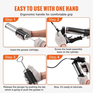 18.5 Inch Black <b>Flat</b> Coupler Air Operated Grease Gun 6000PSI Heavy Duty 14 OZ/400 CC Capacity 1 Bent <b>Metal</b> Pipe Locking Clamp - Product Image 5