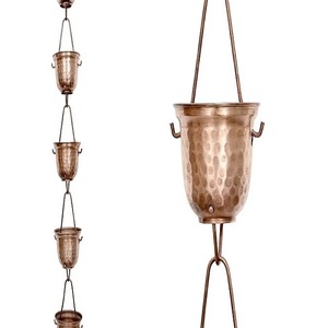 Chaîne de pluie en acier galvanisé style simple, décoration de jardin extérieur, décoration suspendue pour le flux d'eau, motif feuille patine verte - Product Image 3