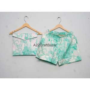 Conjunto de Pijama de Algodón Suave de Lujo Indio para Mujer, Ropa de Dormir Transpirable de Secado Rápido para Verano, Incluye Pantalones Cortos y Camiseta - Product Image 5